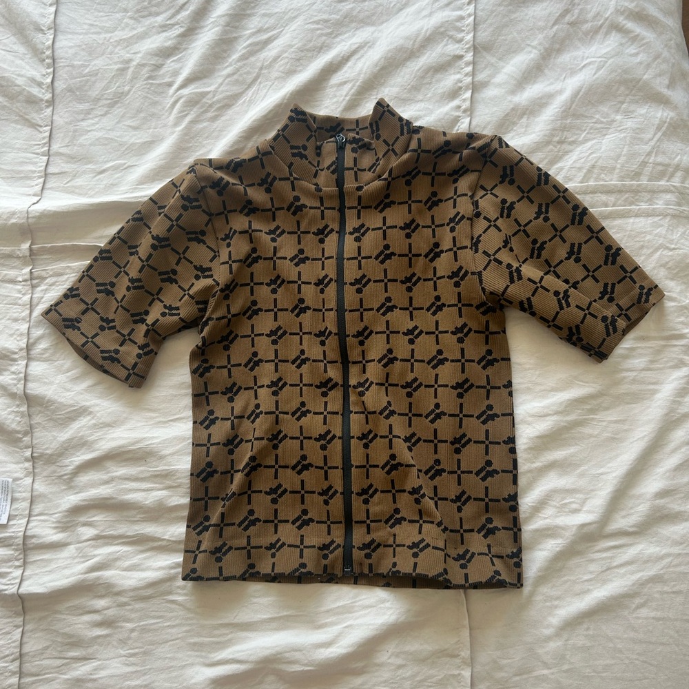 Brown and Black Patterned Short Sleeve Top